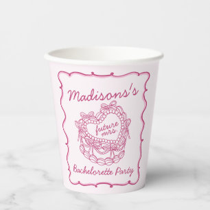 Gobelets En Papier Ruban Rose Rétro Cœur Coquette Gâteau Enterrement 