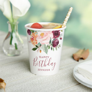 Gobelets En Papier Russe Bourgogne rose fête d'anniversaire