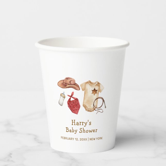 Gobelets En Papier Russe moderne Boho Western Cowboy Baby shower (Recto)