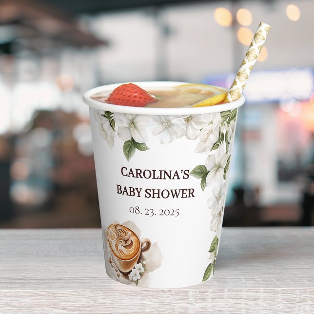 Gobelets En Papier Rustic Baby est en train de brasser le Baby shower (Créateur téléchargé)