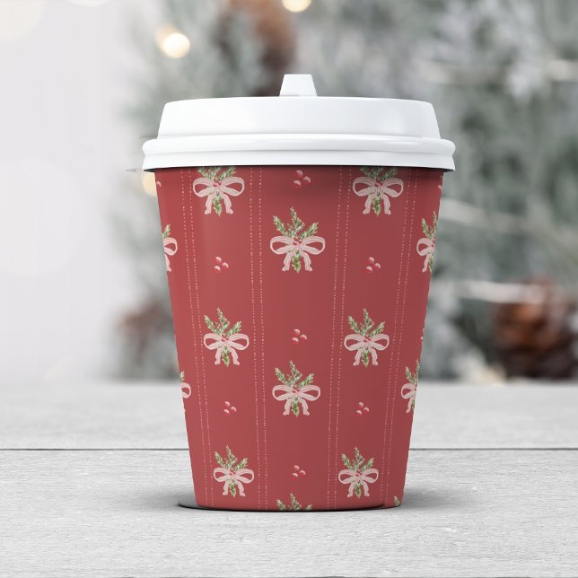 Gobelets En Papier Rustic Botanicals Fêtes (Rustic Botanicals Holiday Paper Cups | Holly, Berries & Christmas Party Décor by Painted Paperie)