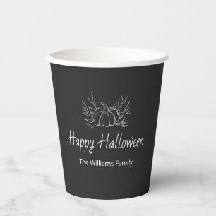 Gobelets En Papier Rustic Chalkboard Happy Halloween Simple Citrouill