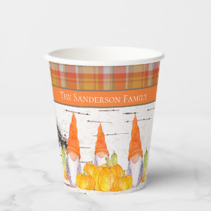 Gobelets En Papier Rustic Fall Gnome citrouille orange plaid