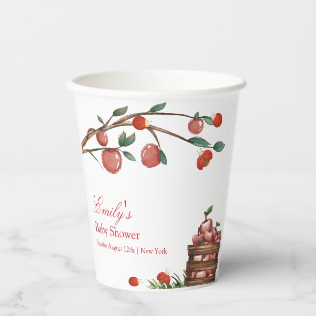 Gobelets En Papier Rustic Farm Ladybug Apple Baby shower fille (Recto)