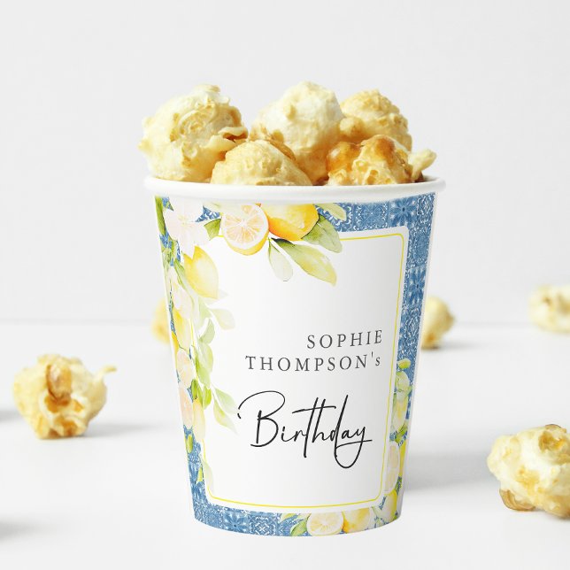 Gobelets En Papier Rustic lemons Mediterranean birthday (Créateur téléchargé)