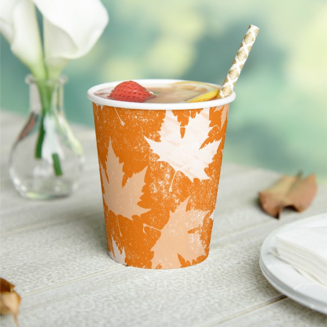Gobelets En Papier Rustique Automne Feuilles Motif (Insitu)