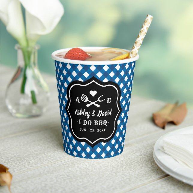 Gobelets En Papier Rustique Bleu Je Fais Barbecue Monogramme Mariage  (Insitu)