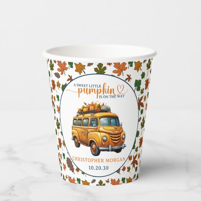 Gobelets En Papier Rustique Orange Truck Petit Baby shower Citrouille (Recto)