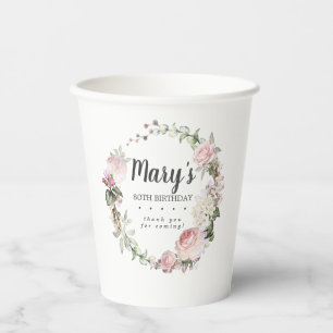 Gobelets En Papier Rustique rose floral 80e Coupes de papier fête d'a