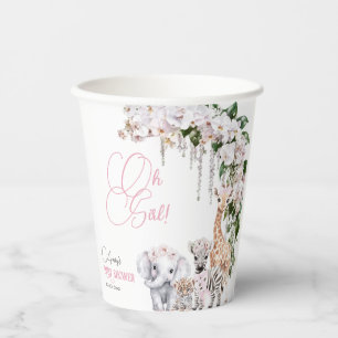 Gobelets En Papier Safari Animal Tropical Baby shower rose Fleur
