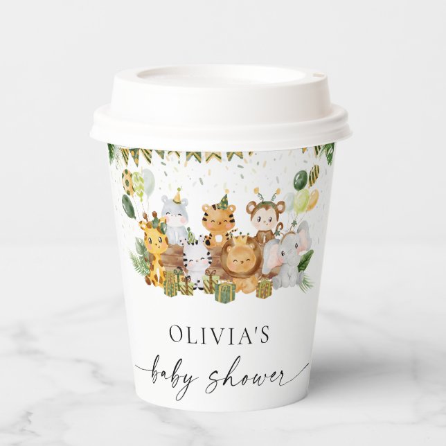 Gobelets En Papier Safari Animaux Baby showers tasses en papier (Recto)