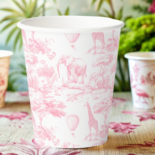 Gobelets En Papier Safari Animaux Toile rose de Jouy Baby shower