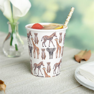 Gobelets En Papier Safari Baby Animals Motif