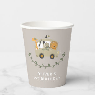 Gobelets En Papier Safari Jungle Animaux 1er Anniversaire Nom personn