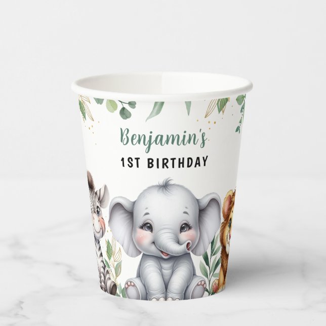 Gobelets En Papier Safari Jungle Animaux sauvages Un 1er anniversaire (Gauche)