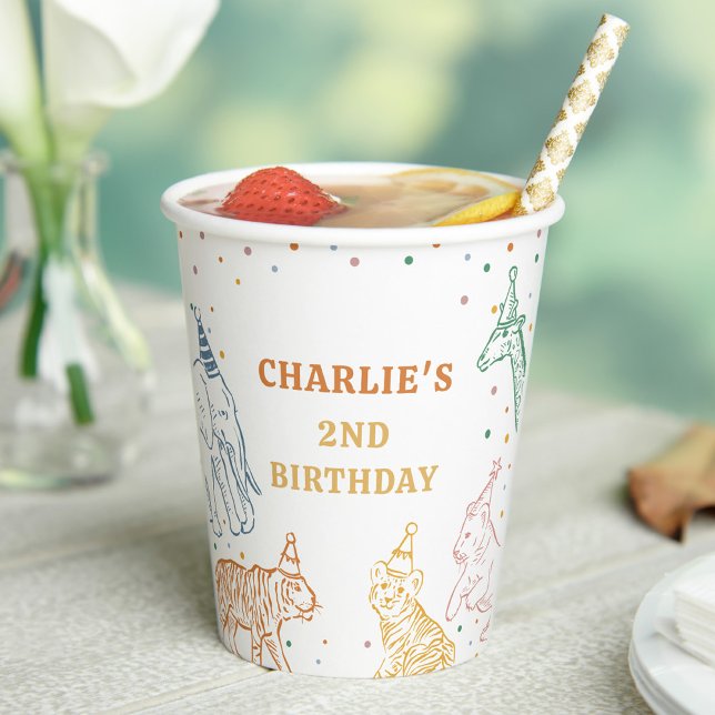 Gobelets En Papier Safari Wild Animals 2nd Birthday (Créateur téléchargé)