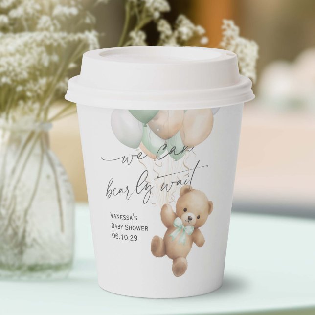 Gobelets En Papier Sage Green Bearly wait Neutral Douche (Sage Green Bearly Wait, baby boy shower paper cup.)