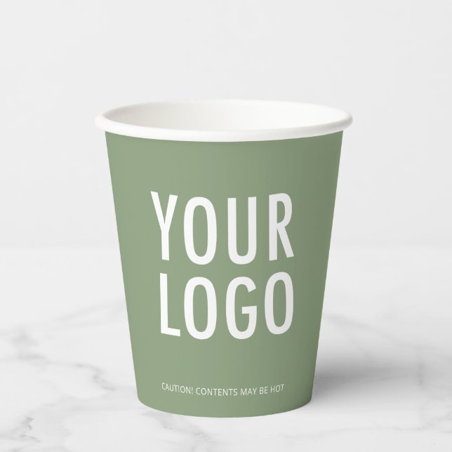 Gobelets En Papier Sage Green Paper Cups Custom Business Logo 8 oz (Recto)