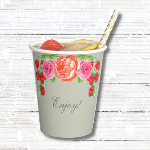 Gobelets En Papier Sage Green Peach Peony Bridal Brunch