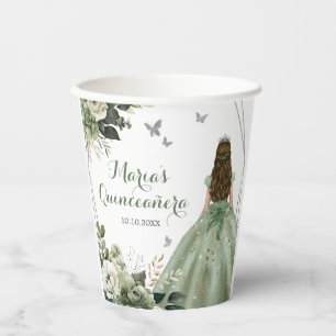Gobelets En Papier Sage Green Princesse géométrique XV Quinceañera