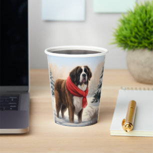 Gobelets En Papier Saint Bernard Chien à Noël de neige