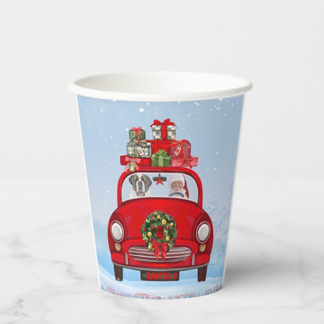 Gobelets En Papier Saint Bernard Chien En Voiture Avec Le Père Noël (Recto)