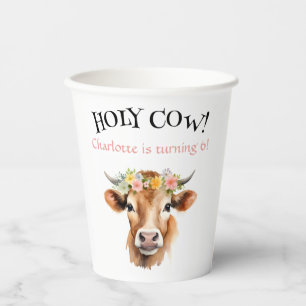 Gobelets En Papier Saint-Cow Jersey Vache Floral Fille Anniversaire