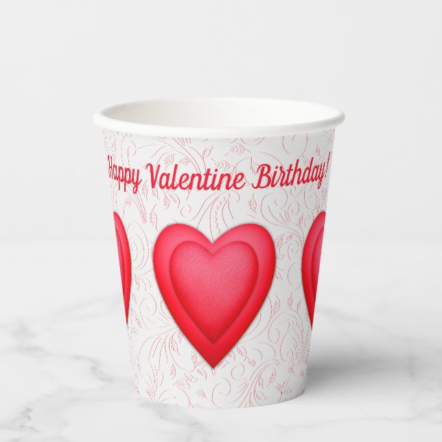 Gobelets En Papier Saint-Valentin Anniversaire Fancy Coeurs rouges (Recto)