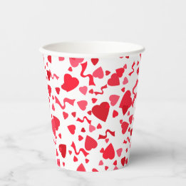 Gobelets En Papier Saint Valentin Coeur de Confetti Rouge