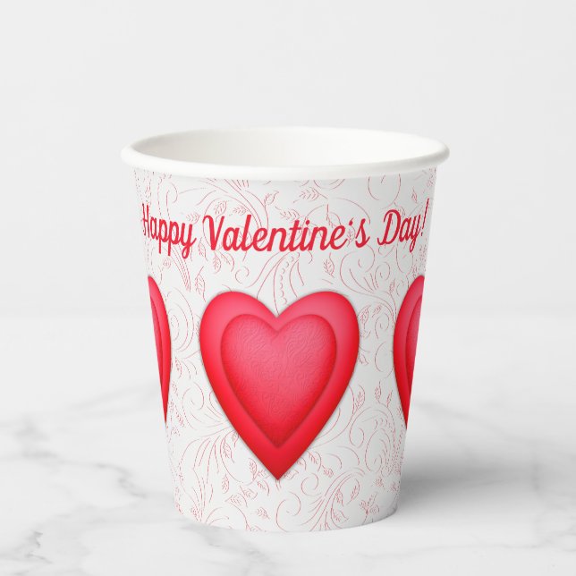 Gobelets En Papier Saint Valentin Coeurs rouges fantaisistes (Recto)