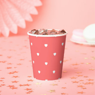 Gobelets En Papier Saint Valentin Corail Motif du Coeur Rouge