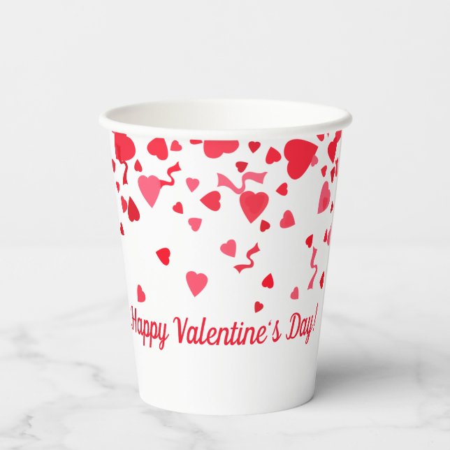 Gobelets En Papier Saint Valentin Rouge Motif des Coeurs Confetti (Verso)