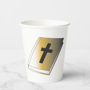 Gobelets En Papier Sainte Bible dorée avec croix noire religieuse