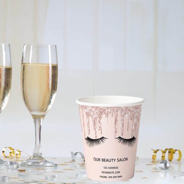 Gobelets En Papier Salon de beauté rose or parties scintillant lashes (Créateur téléchargé)