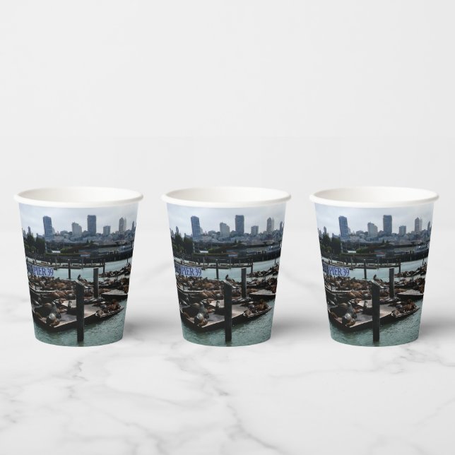 Gobelets En Papier San Francisco et Pier 39 Sea Lions City Skyline (Multi)