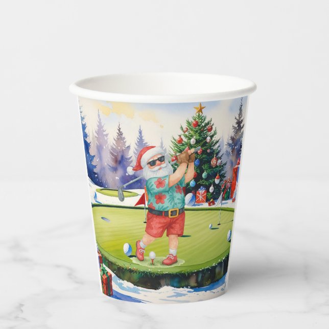 Gobelets En Papier Santa Claus is golfing on Christmas golf course  (Recto)