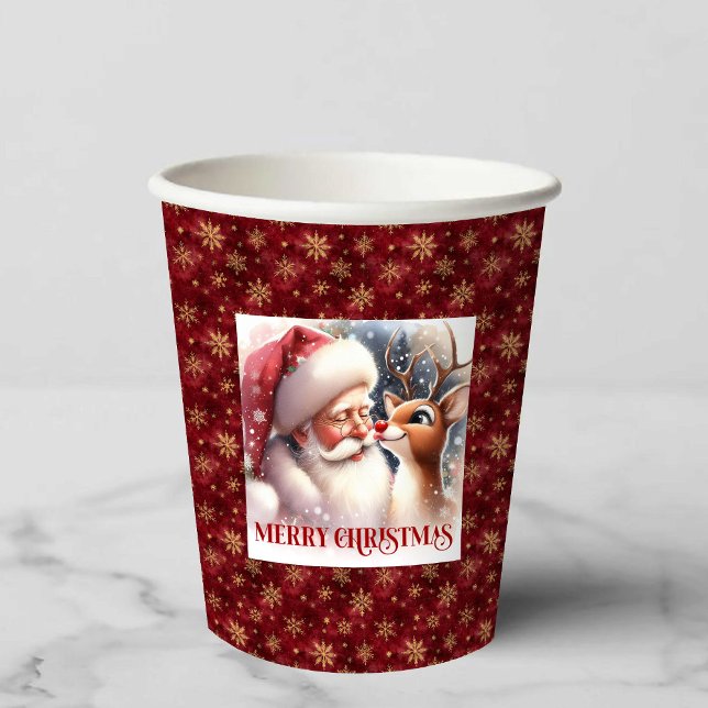 Gobelets En Papier Santa Rudolph Cartoon Style Christmas Party Cups (Santa Rudolph Cartoon Style Christmas Party Cup Art)