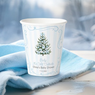 Gobelets En Papier Sapin de Noël Bébé Fête Prénatale Bleu Hiver