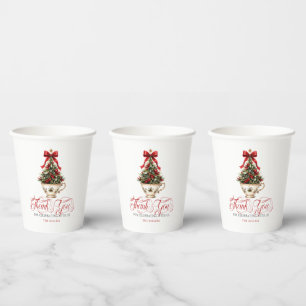 Gobelets En Papier Sapin de Noël Merci Typographie Rouge