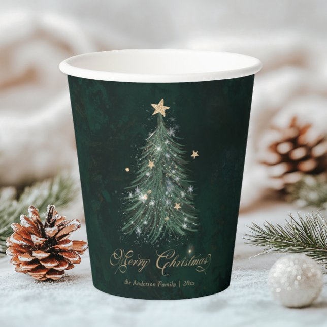 Gobelets En Papier Sapin de Noël vert élégant or (Créateur téléchargé)