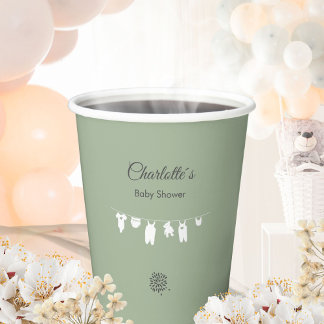 Gobelets En Papier Sauge Verte Baby Shower Bohème Minimaliste