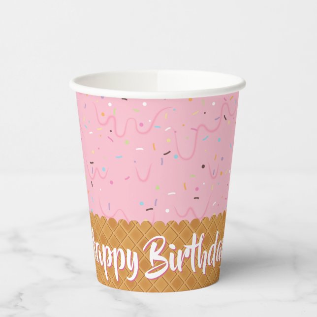 Gobelets En Papier Saupoudrer et crème glacée rose Anniversaire (Gauche)