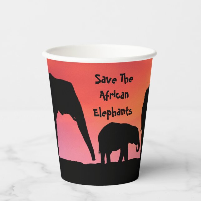Gobelets En Papier Sauver les éléphants d'Afrique (Recto)