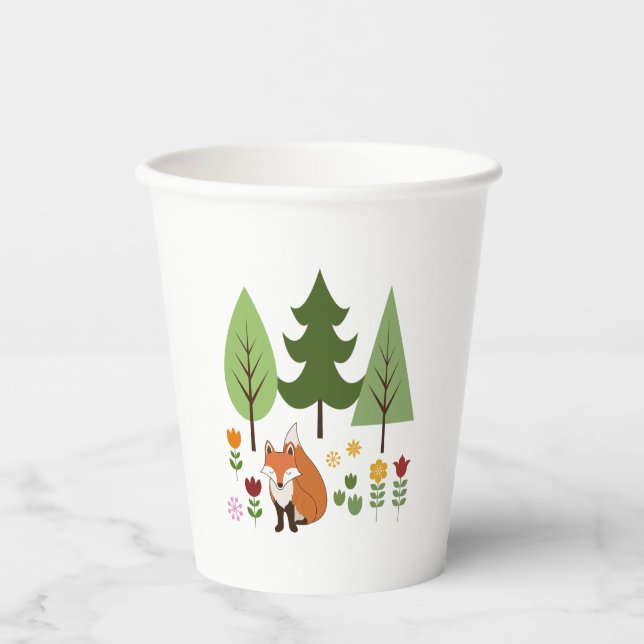 Gobelets En Papier Scandinavian Style Fox Flowers Trees Illustration (Recto)