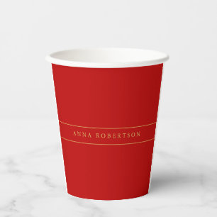 Gobelets En Papier Scarlet Red Gold Colonnes Ajouter un nom Script
