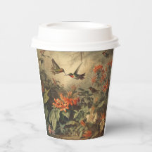 Scène botanique vintage d'hummingbirdet de fleurs