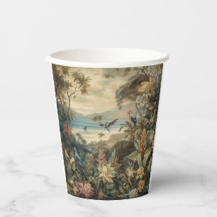 Gobelets En Papier Scène botanique vintage oiseaux fleurs au paradis