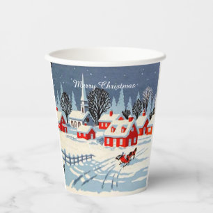 Gobelets En Papier Scène de campagne vintage de Noël d'hiver