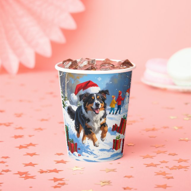 Gobelets En Papier Scène de Noël du berger australien (Insitu)