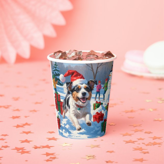 Gobelets En Papier Scène de Noël du Terrier australien (Insitu)